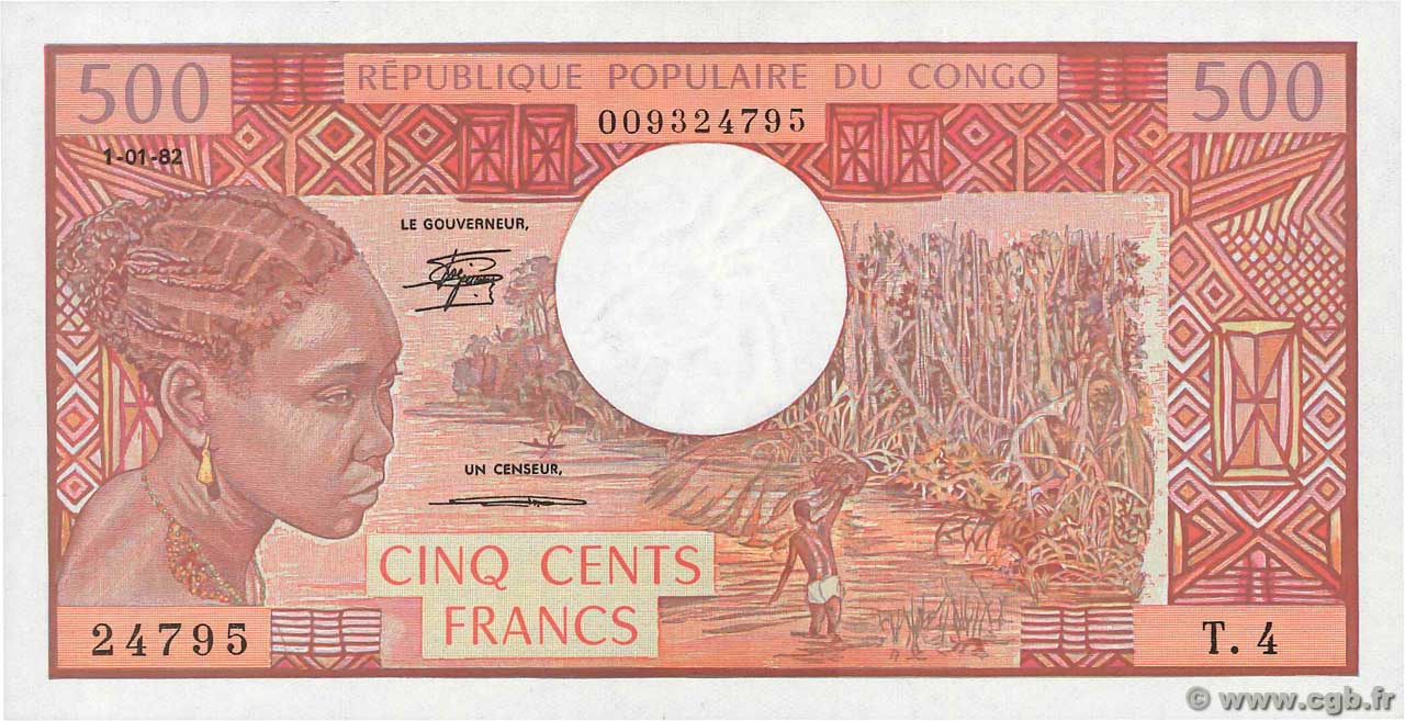 500 Francs CONGO  1982 P.02d AU