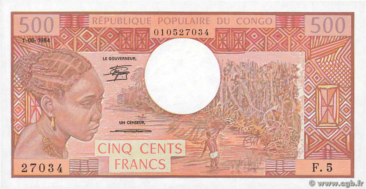 500 Francs CONGO  1984 P.02d UNC
