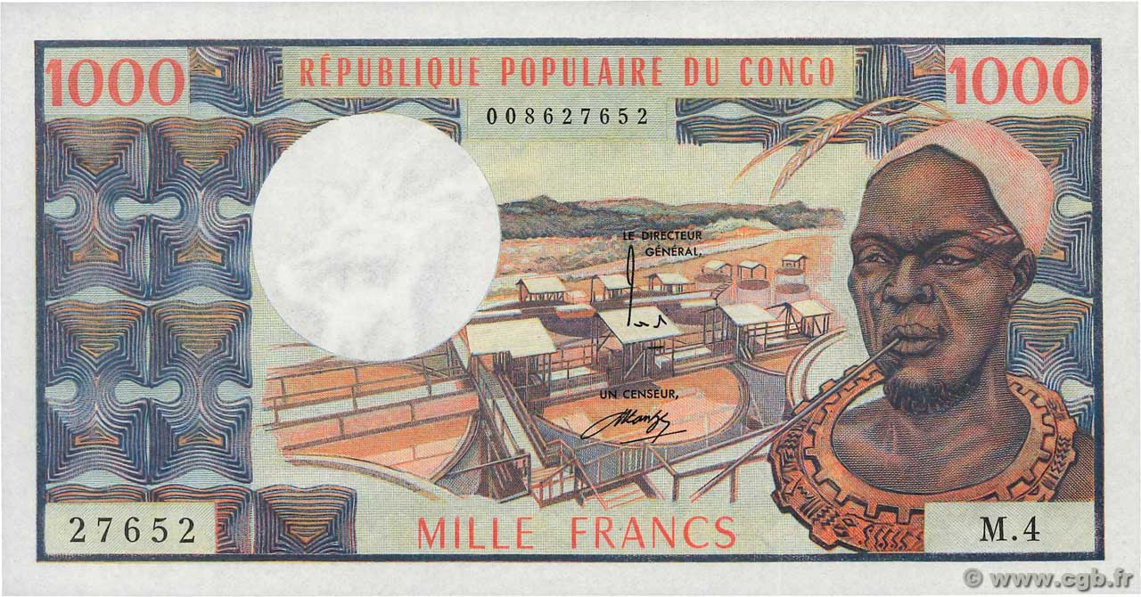 1000 Francs CONGO  1974 P.03b q.FDC