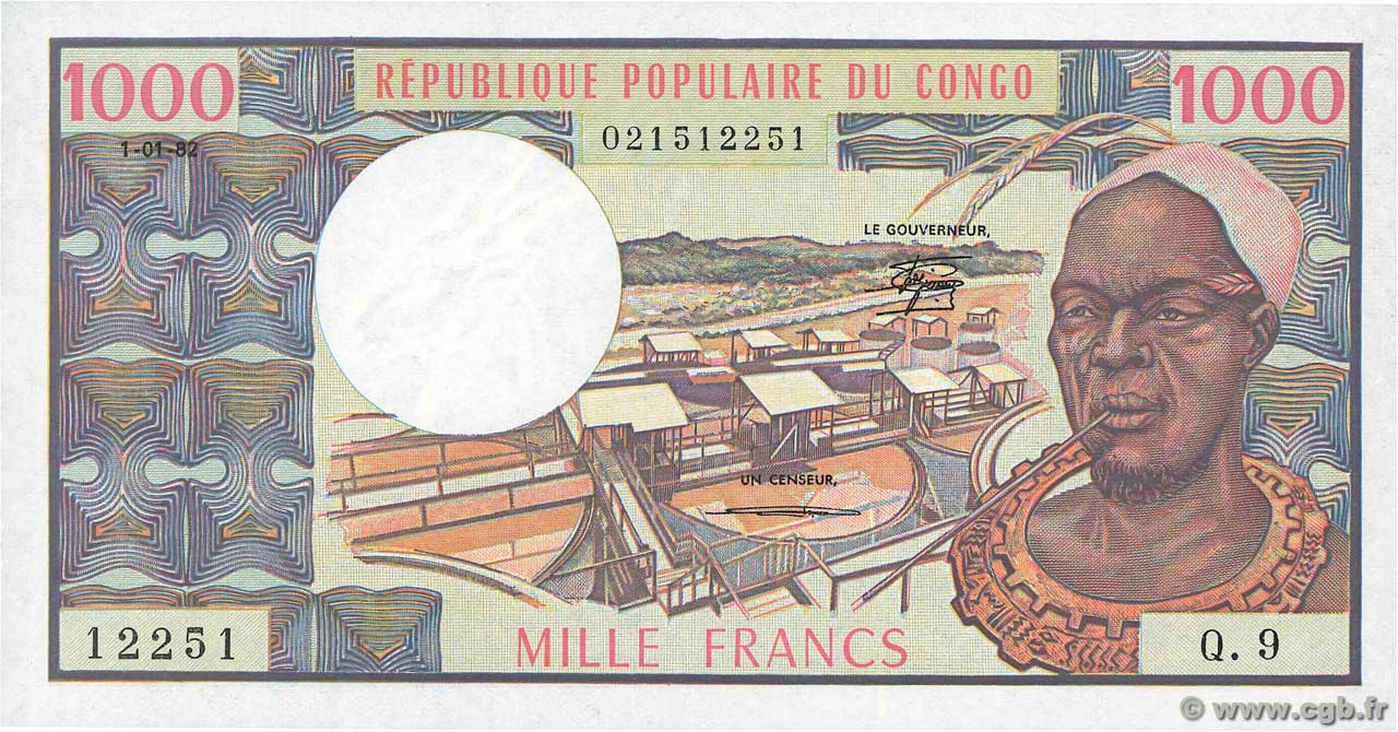 1000 Francs CONGO  1982 P.03e q.FDC