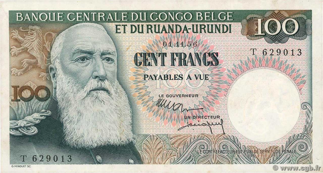 100 Francs BELGISCH-KONGO  1956 P.33b fVZ
