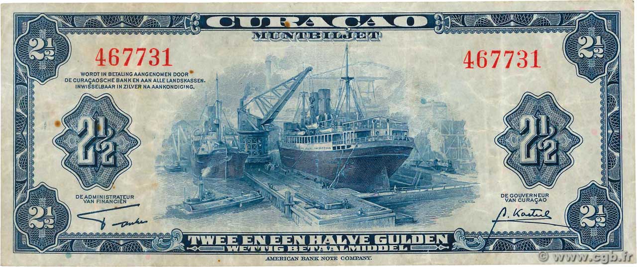 2,5 Gulden CURACAO  1942 P.36 F+