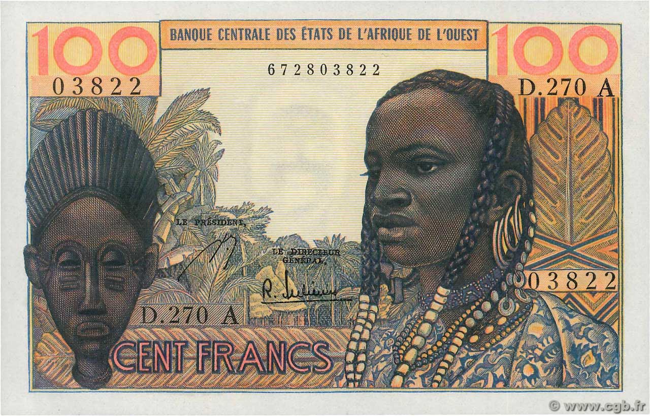 100 Francs WEST AFRIKANISCHE STAATEN  1966 P.101Ag fST+