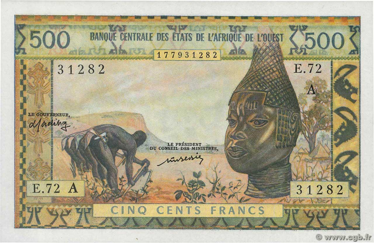 500 Francs ÉTATS DE L AFRIQUE DE L OUEST  1970 P.102Al pr.NEUF