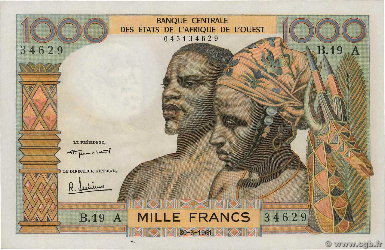 1000 Francs ÉTATS DE L AFRIQUE DE L OUEST  1961 P.103Ab SPL+