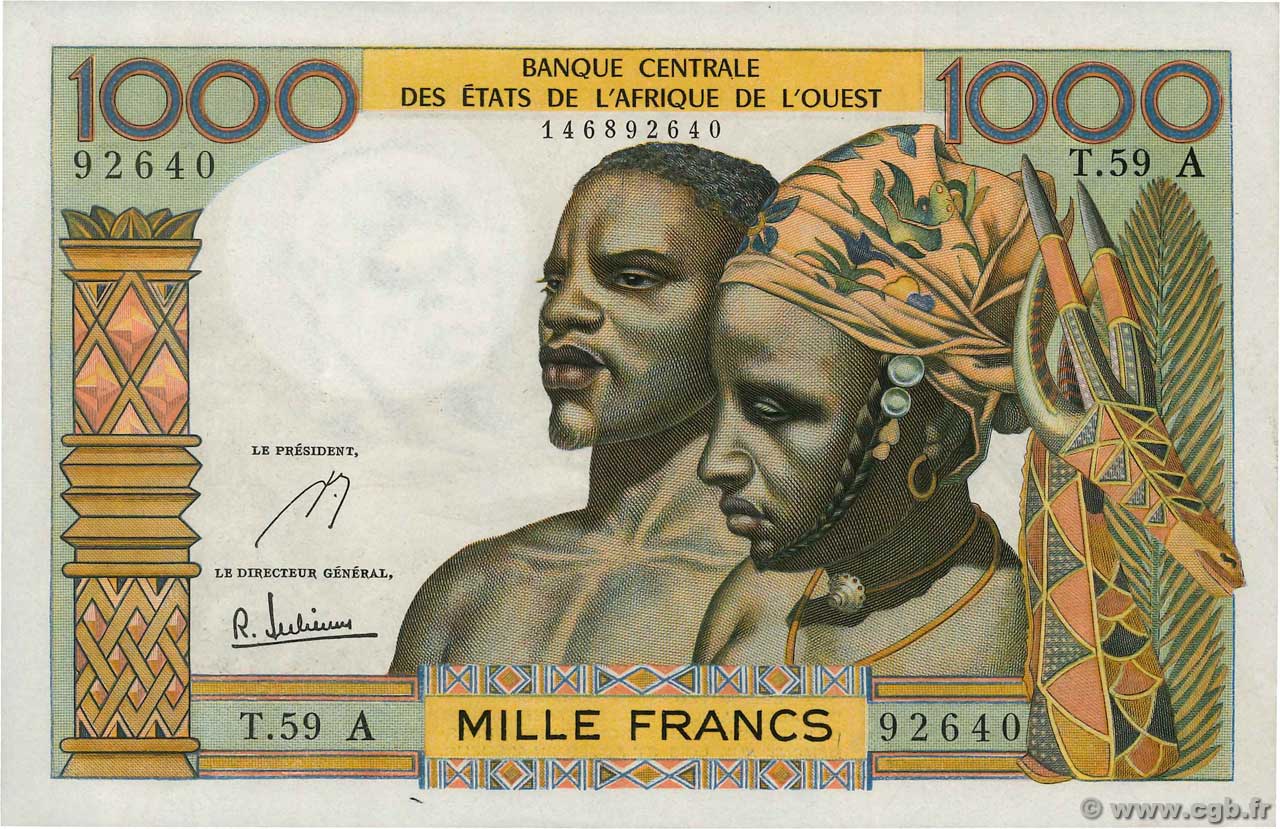 1000 Francs WEST AFRIKANISCHE STAATEN  1966 P.103Ae VZ