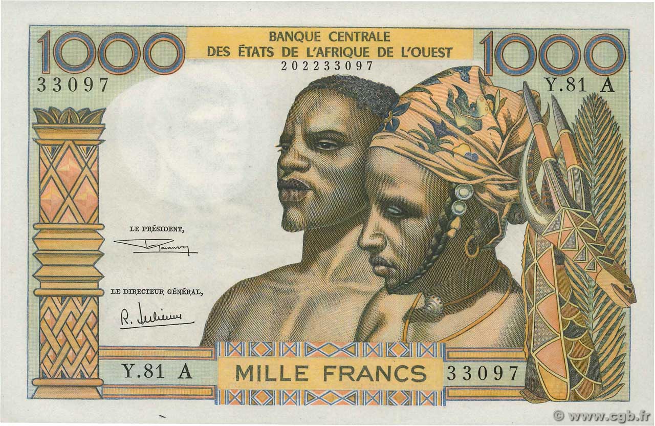 1000 Francs ÉTATS DE L AFRIQUE DE L OUEST  1969 P.103Af SPL