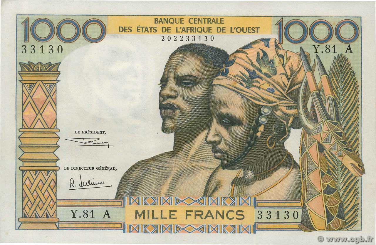 1000 Francs ÉTATS DE L AFRIQUE DE L OUEST  1969 P.103Ag SPL