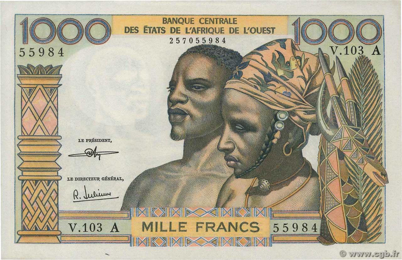 1000 Francs WEST AFRIKANISCHE STAATEN  1972 P.103Ai fST+