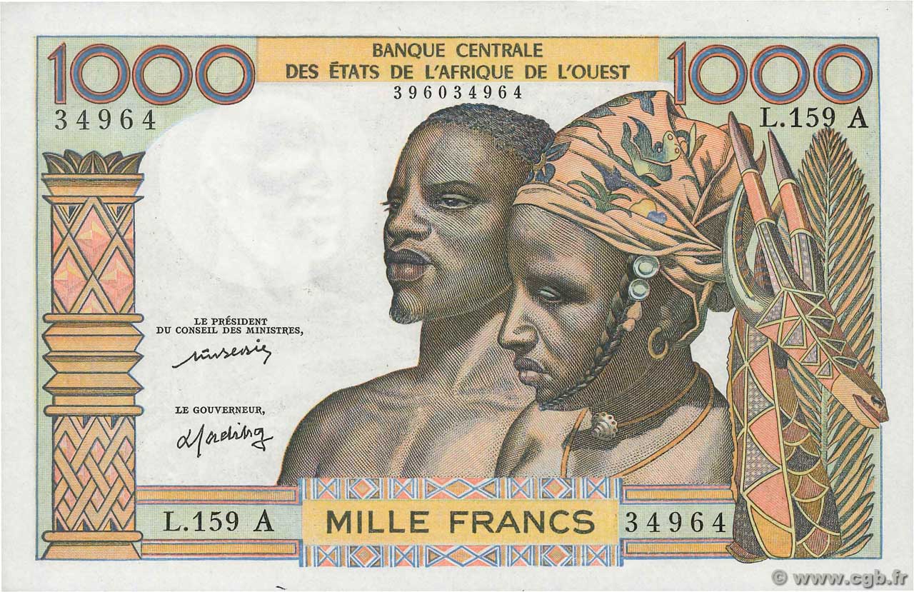 1000 Francs ÉTATS DE L AFRIQUE DE L OUEST  1977 P.103Al SPL