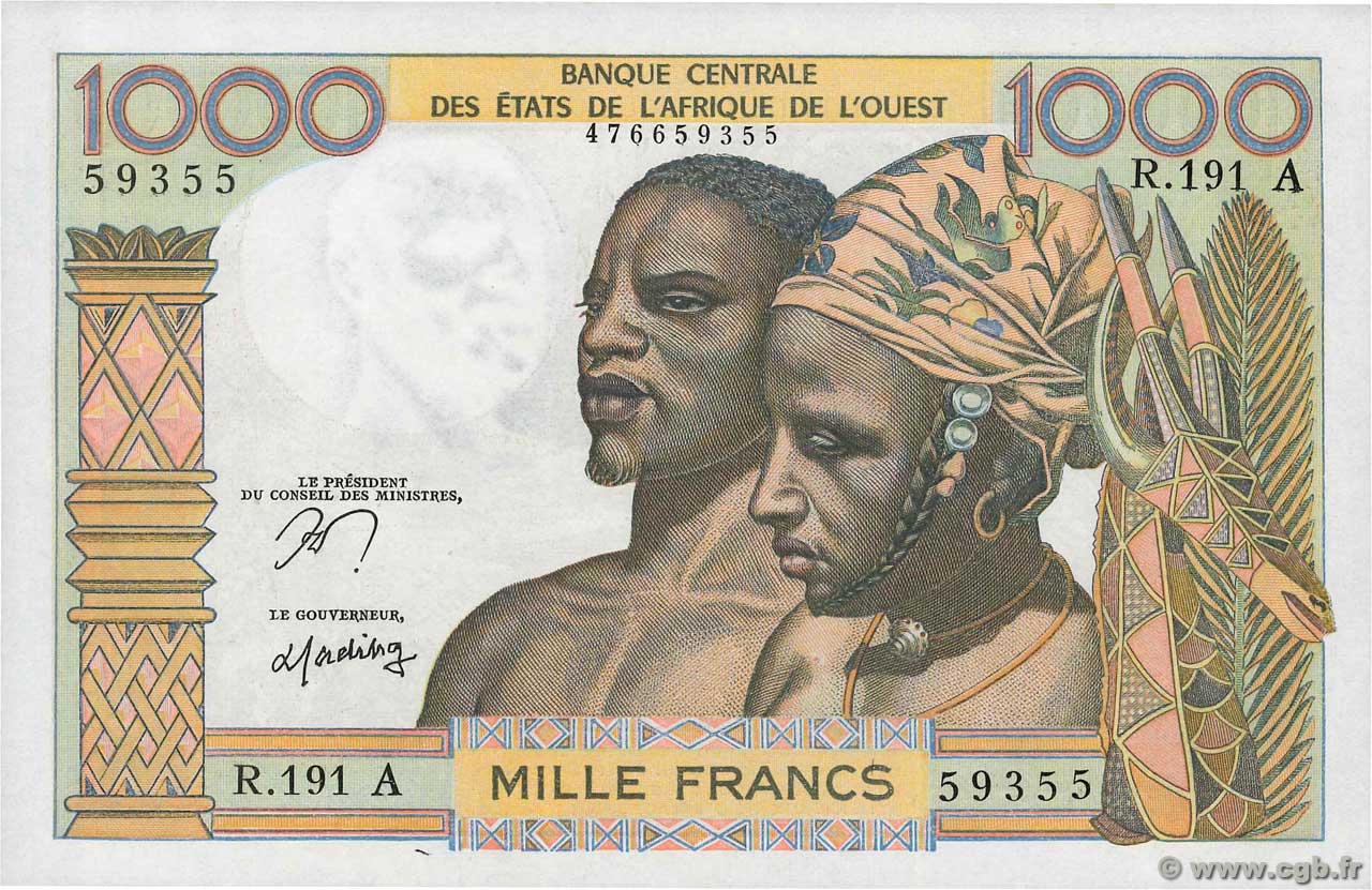 1000 Francs STATI AMERICANI AFRICANI  1977 P.103Am q.FDC