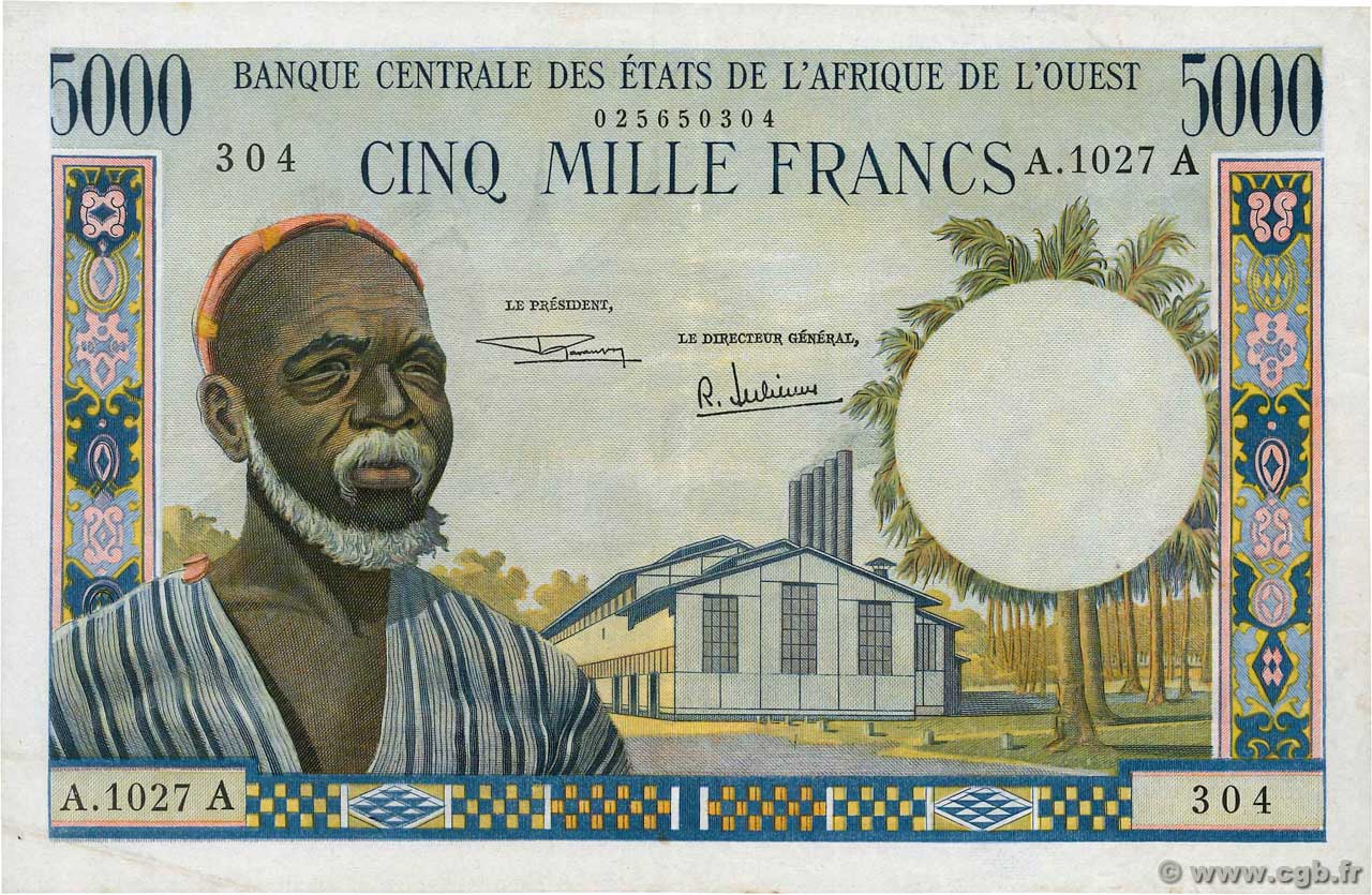 5000 Francs WEST AFRICAN STATES  1969 P.104Ae XF-