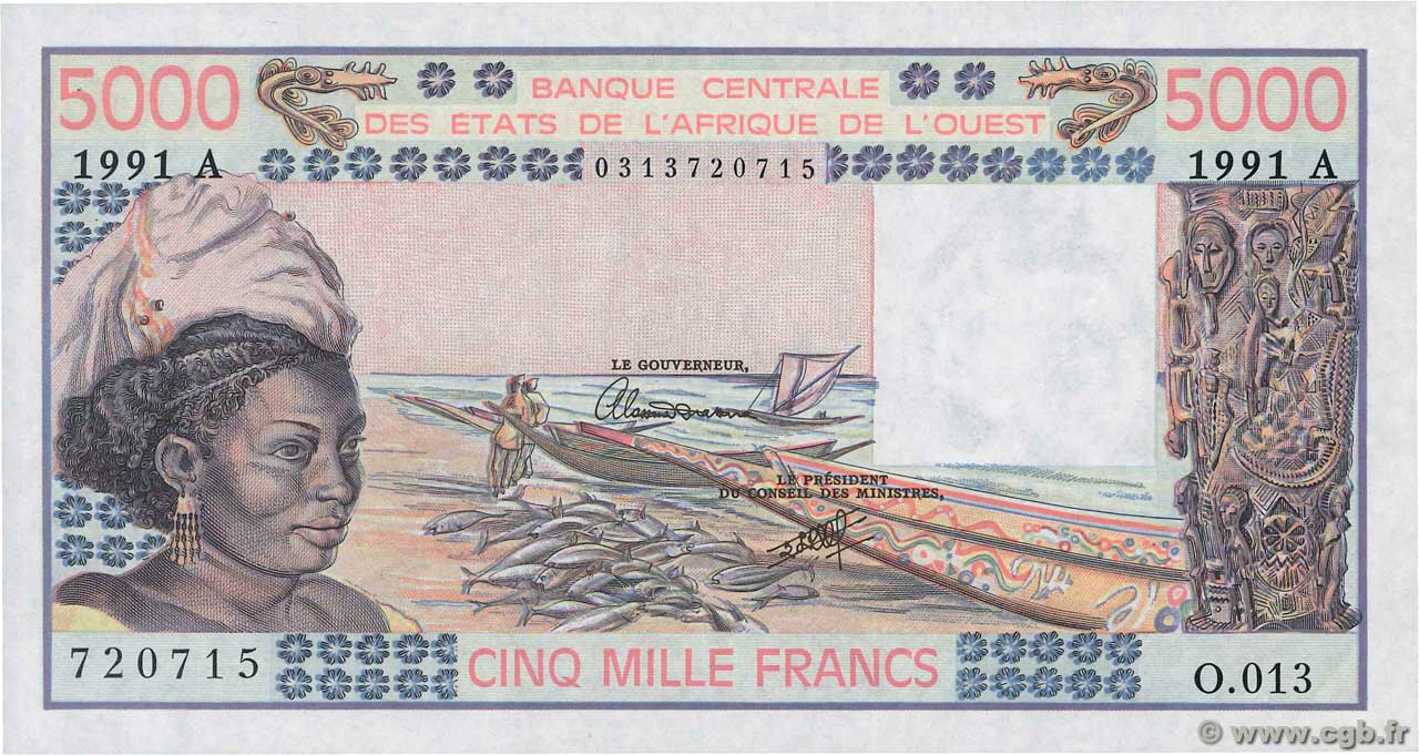 5000 Francs ÉTATS DE L AFRIQUE DE L OUEST  1991 P.108Ar SPL