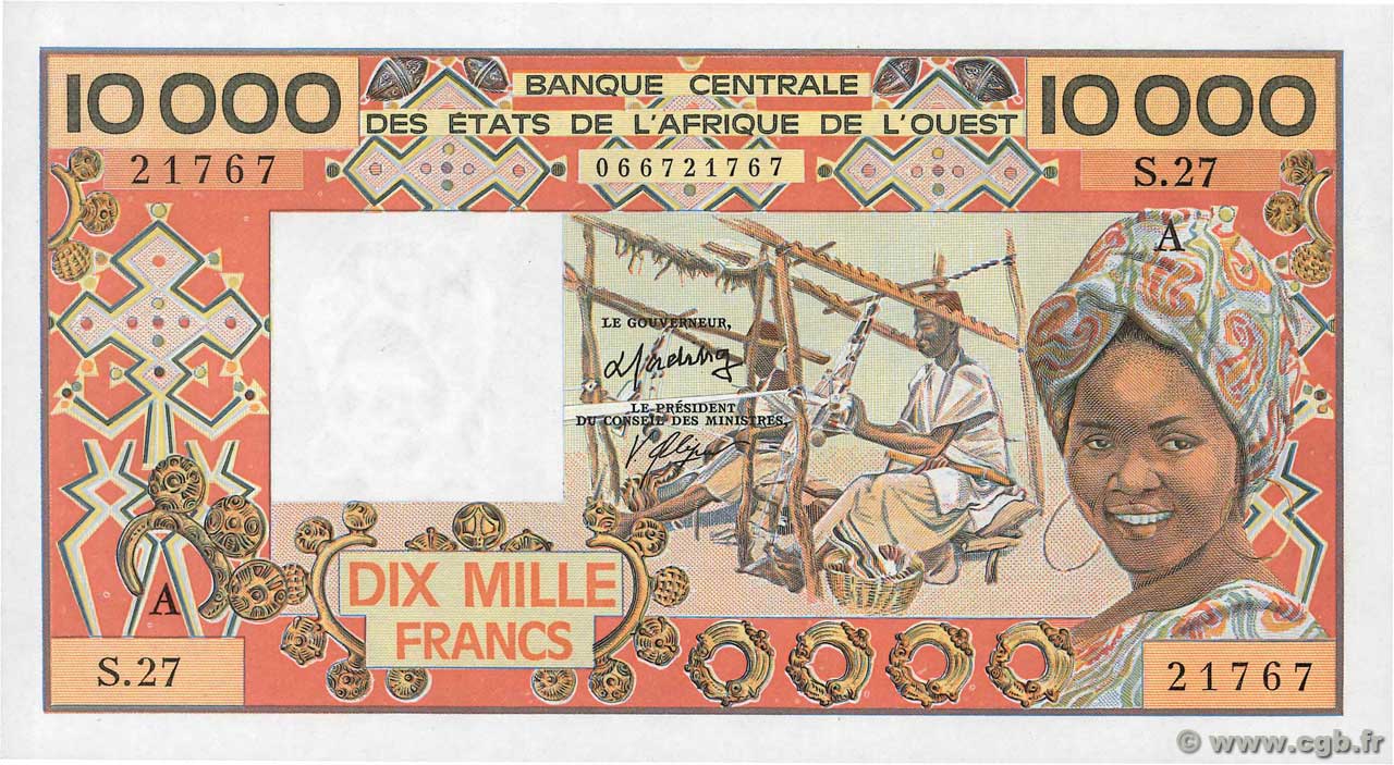 10000 Francs STATI AMERICANI AFRICANI  1986 P.109Ah q.FDC