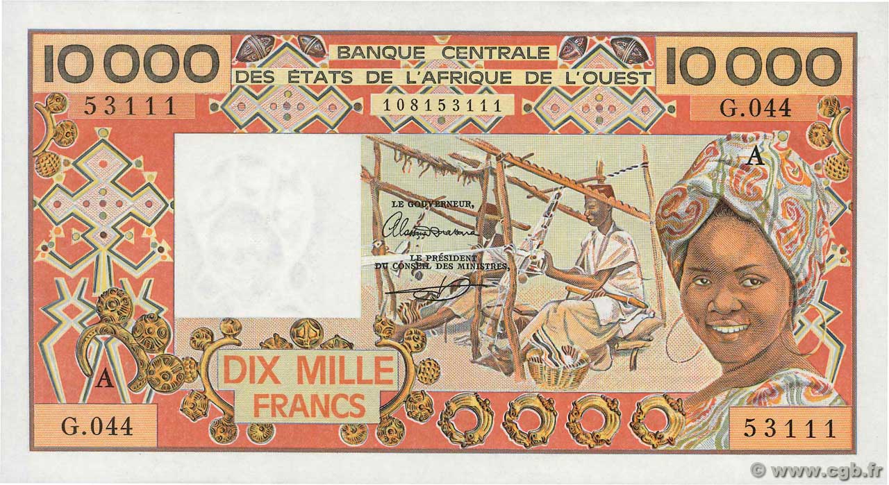 10000 Francs ÉTATS DE L AFRIQUE DE L OUEST  1989 P.109Ai pr.NEUF