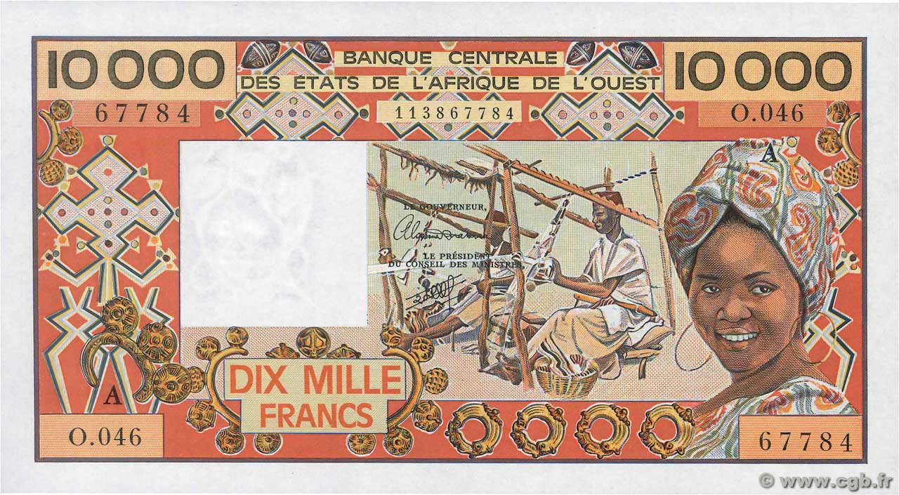 10000 Francs STATI AMERICANI AFRICANI  1980 P.109Aj AU+
