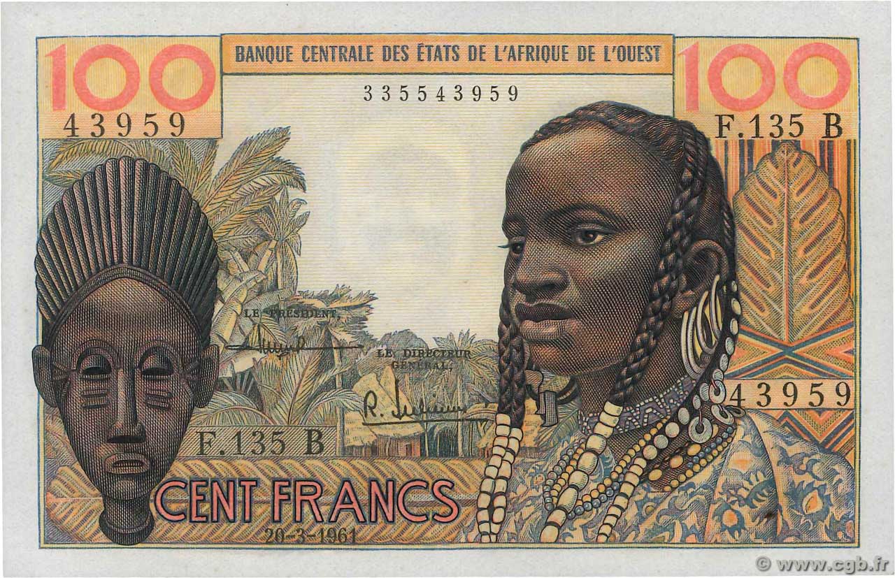 100 Francs STATI AMERICANI AFRICANI  1961 P.201Bb q.FDC