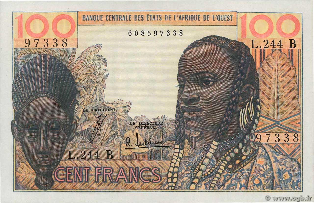 100 Francs WEST AFRICAN STATES  1965 P.201Bf AU