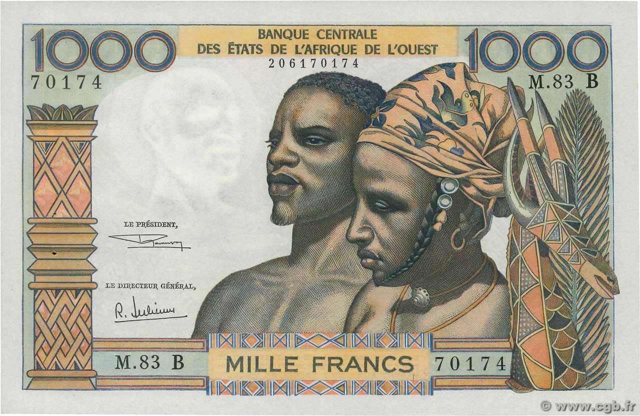 1000 Francs ÉTATS DE L AFRIQUE DE L OUEST  1965 P.203Bh pr.SPL