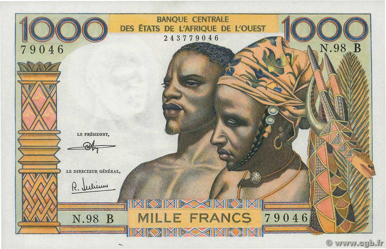 1000 Francs WEST AFRIKANISCHE STAATEN  1965 P.203Bj fST+