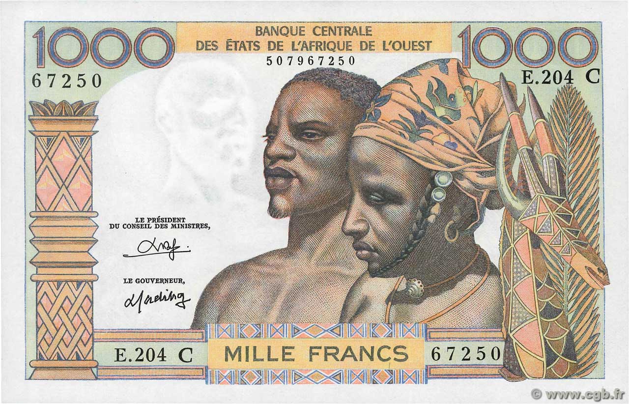 1000 Francs WEST AFRIKANISCHE STAATEN  1980 P.303Co fST+