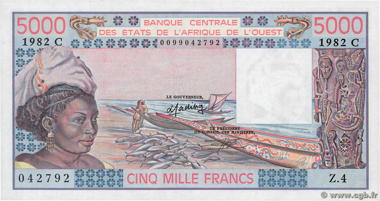 5000 Francs ÉTATS DE L AFRIQUE DE L OUEST  1982 P.308Cg NEUF