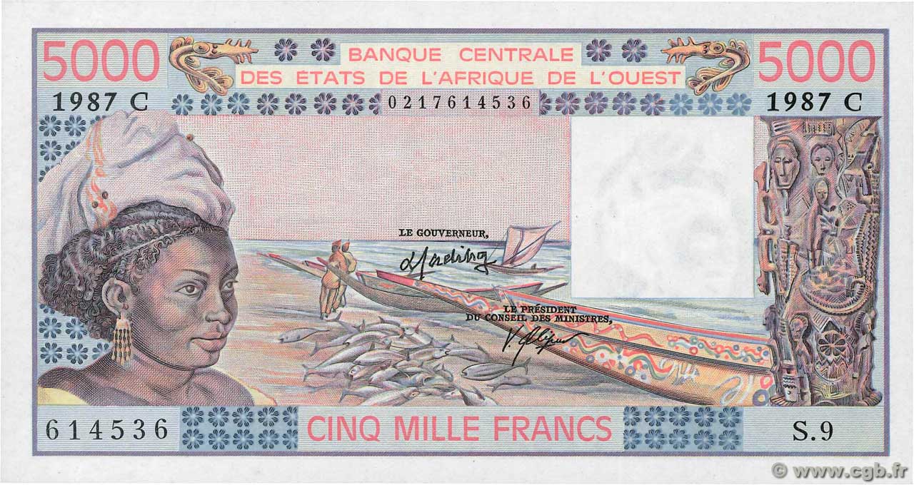 5000 Francs ÉTATS DE L AFRIQUE DE L OUEST  1987 P.308Cm pr.NEUF