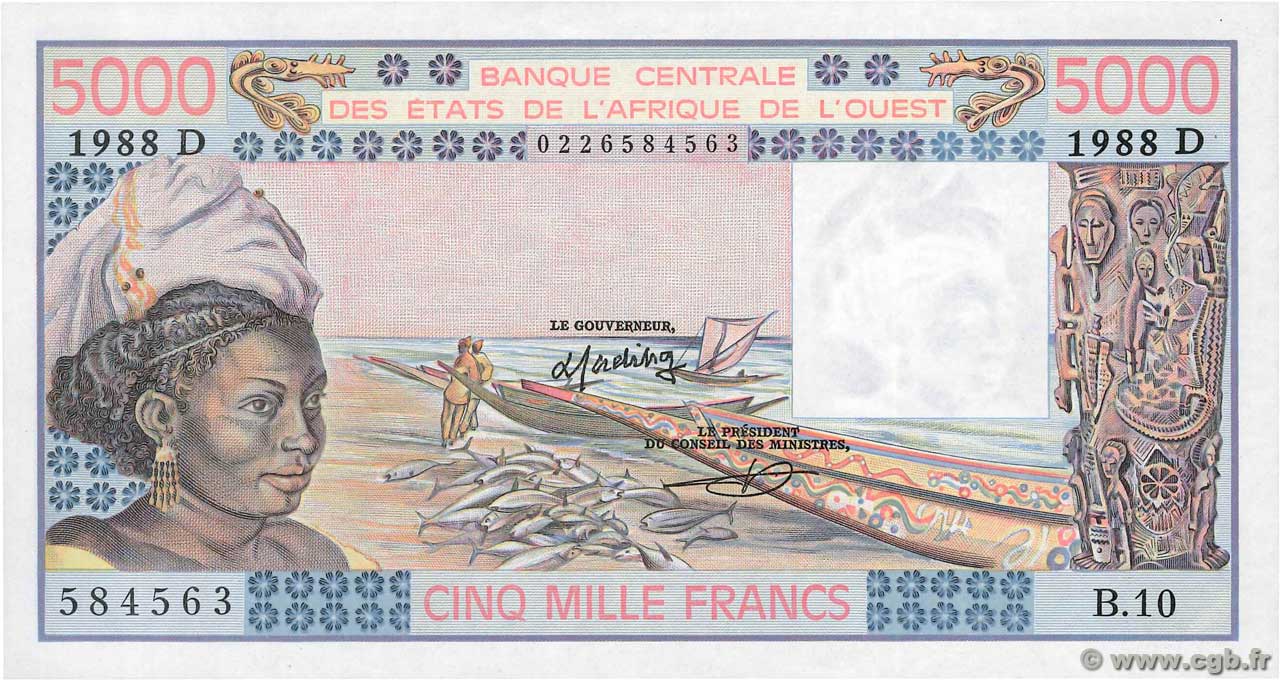 5000 Francs STATI AMERICANI AFRICANI  1988 P.407Da AU+