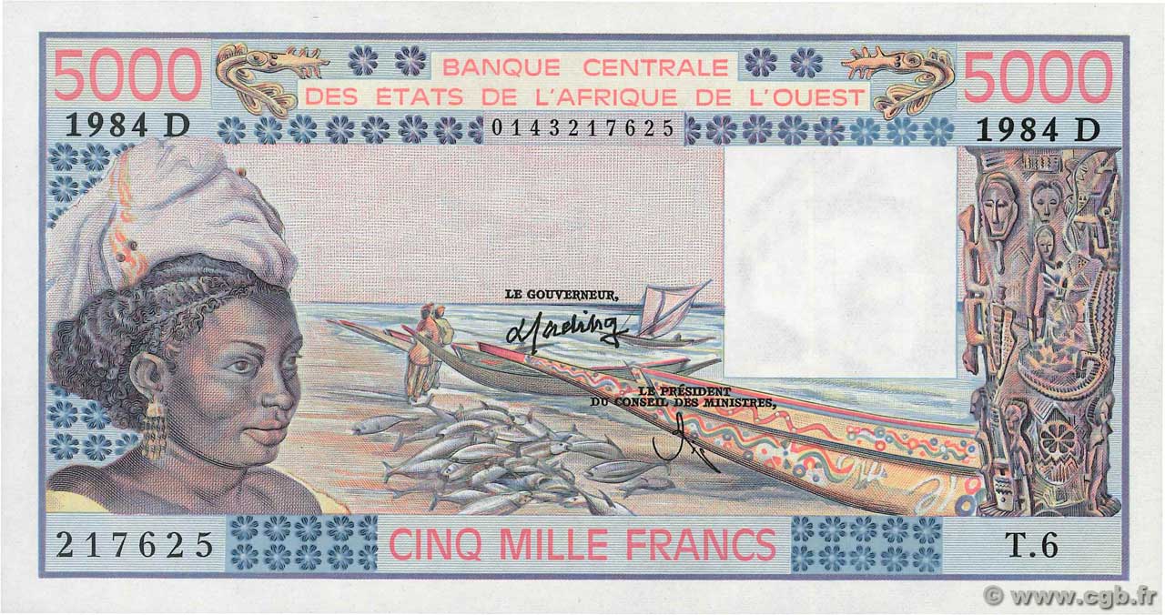 5000 Francs ESTADOS DEL OESTE AFRICANO  1984 P.407De SC+