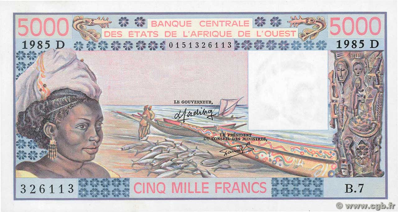 5000 Francs ÉTATS DE L AFRIQUE DE L OUEST  1985 P.407Df SPL+