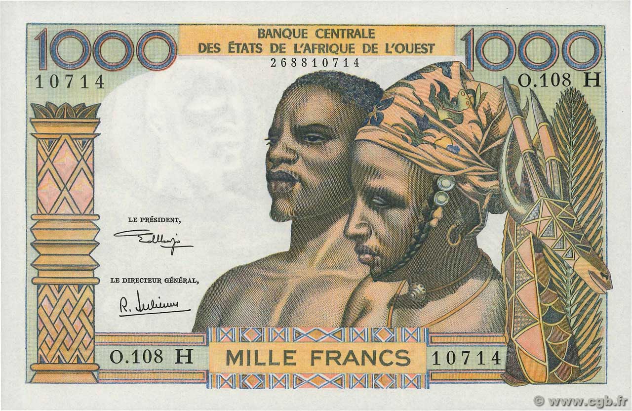 1000 Francs STATI AMERICANI AFRICANI  1977 P.603Hl q.FDC