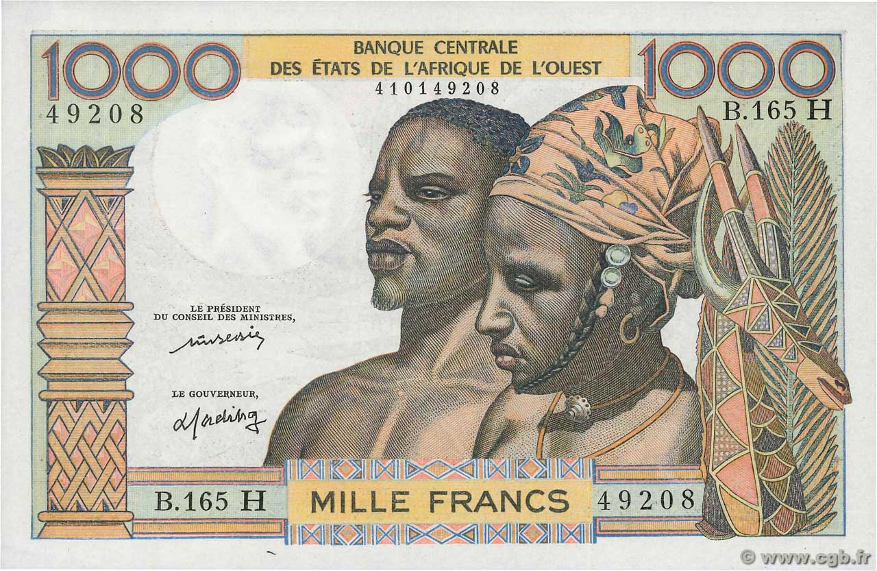 1000 Francs WEST AFRIKANISCHE STAATEN  1977 P.603Hm fST+