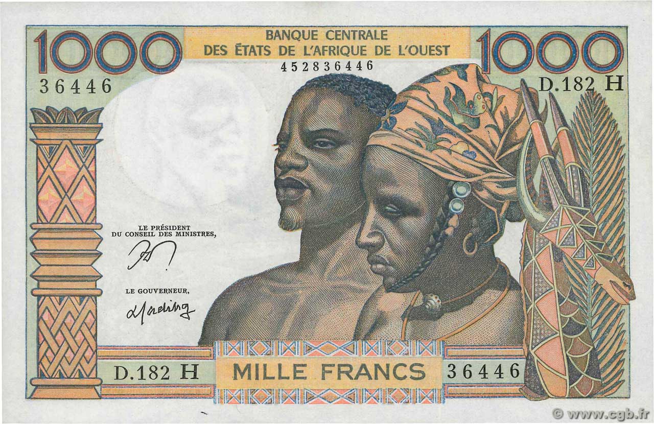 1000 Francs ÉTATS DE L AFRIQUE DE L OUEST  1977 P.603Hn pr.SPL