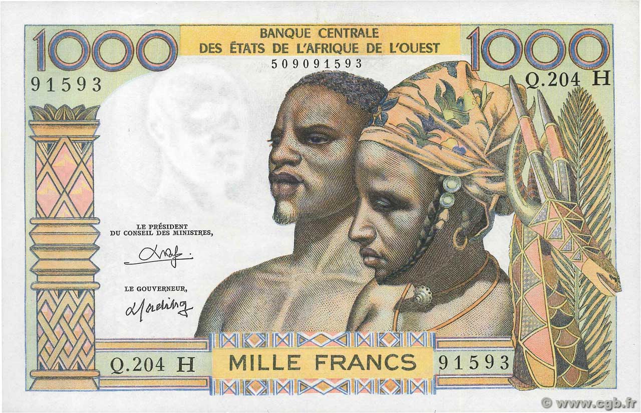 1000 Francs STATI AMERICANI AFRICANI  1977 P.603Ho q.AU