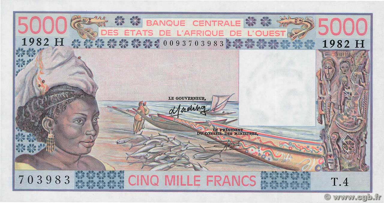 5000 Francs ÉTATS DE L AFRIQUE DE L OUEST  1982 P.608Hg SPL+