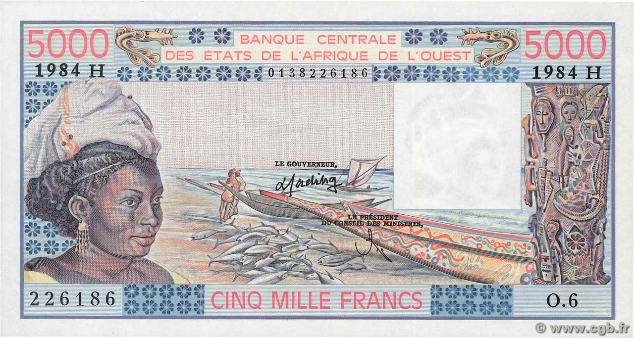 5000 Francs STATI AMERICANI AFRICANI  1984 P.608Hi q.FDC