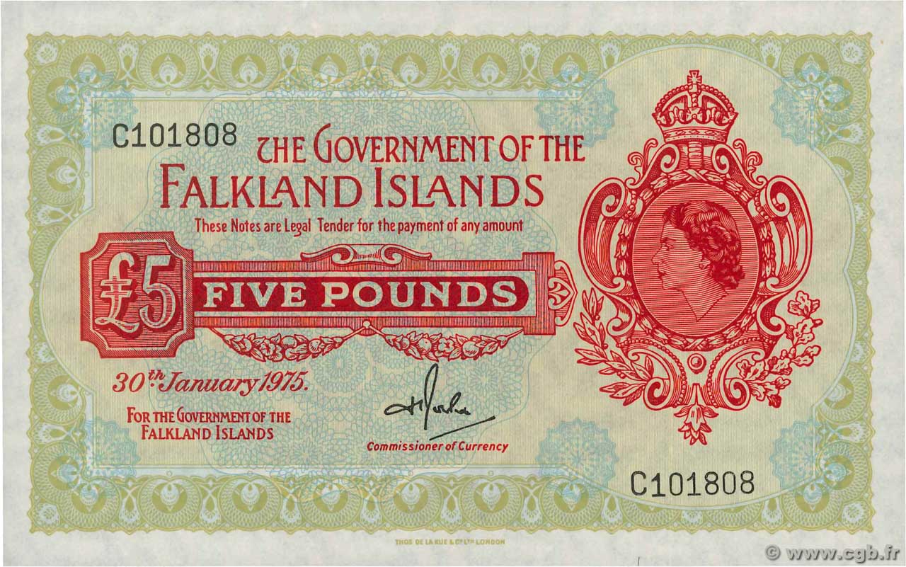 5 Pounds ISOLE FALKLAND  1975 P.09b q.FDC