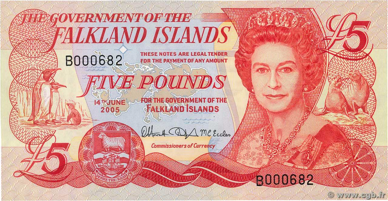 5 Pounds Petit numéro FALKLAND ISLANDS  2005 P.17a UNC