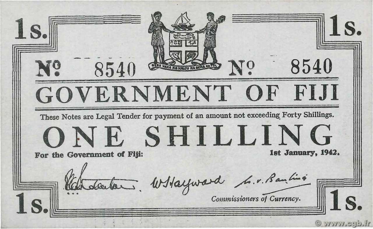 1 Shilling FIJI  1942 P.048a UNC-