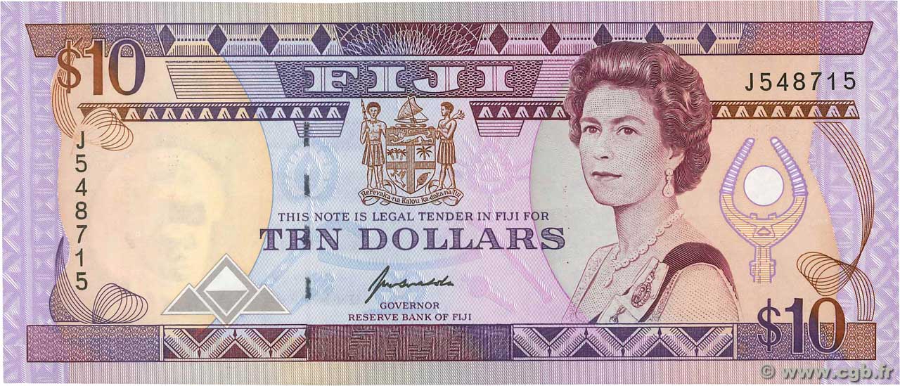 10 Dollars FIJI  1992 P.094a UNC-