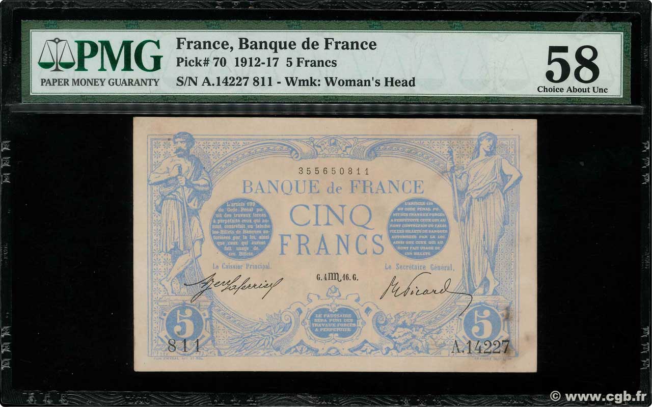 5 Francs BLEU FRANCE  1916 F.02.44 AU