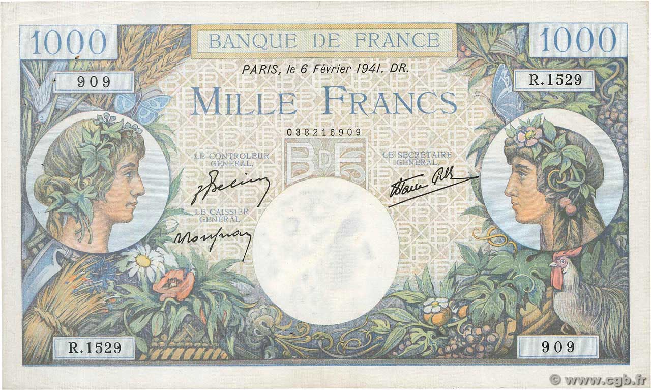 1000 Francs COMMERCE ET INDUSTRIE FRANCE  1941 F.39.04 pr.TTB