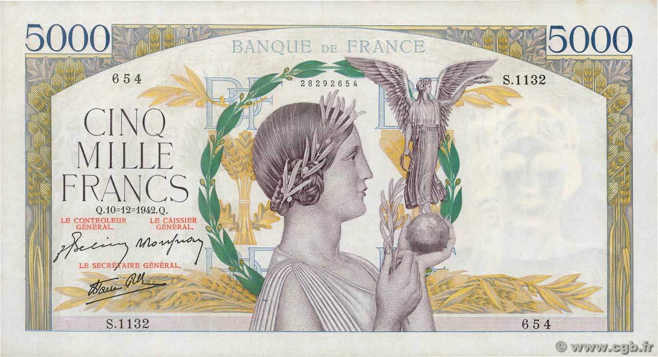 5000 Francs VICTOIRE Impression à plat FRANCIA  1942 F.46.45 EBC+