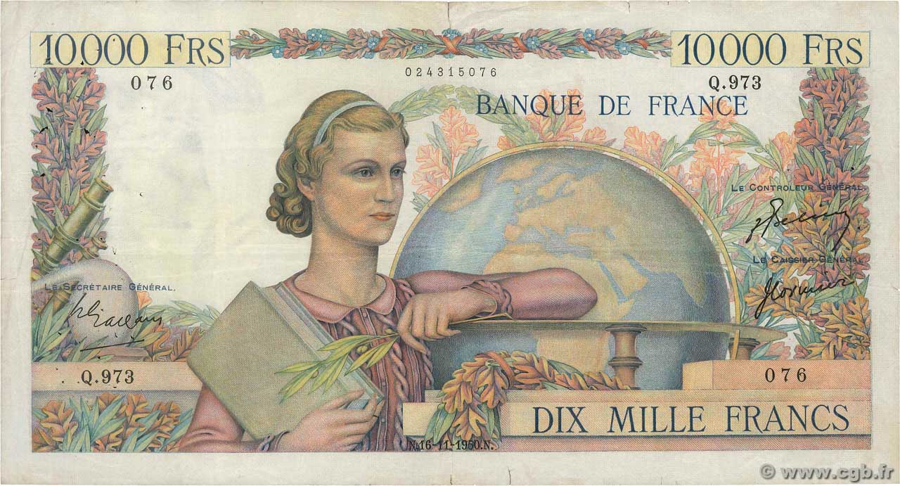 10000 Francs GÉNIE FRANÇAIS FRANCIA  1950 F.50.41 RC+