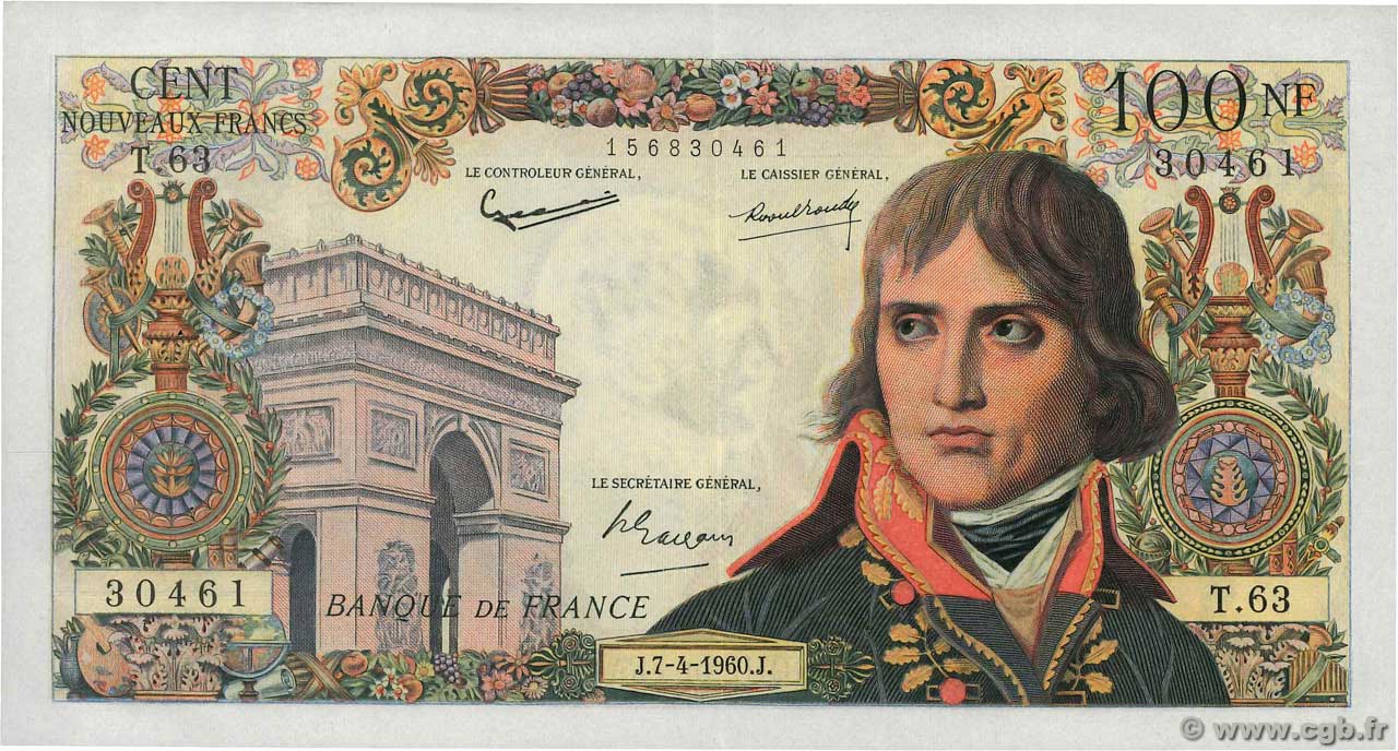 100 Nouveaux Francs BONAPARTE FRANCE  1960 F.59.06 XF+
