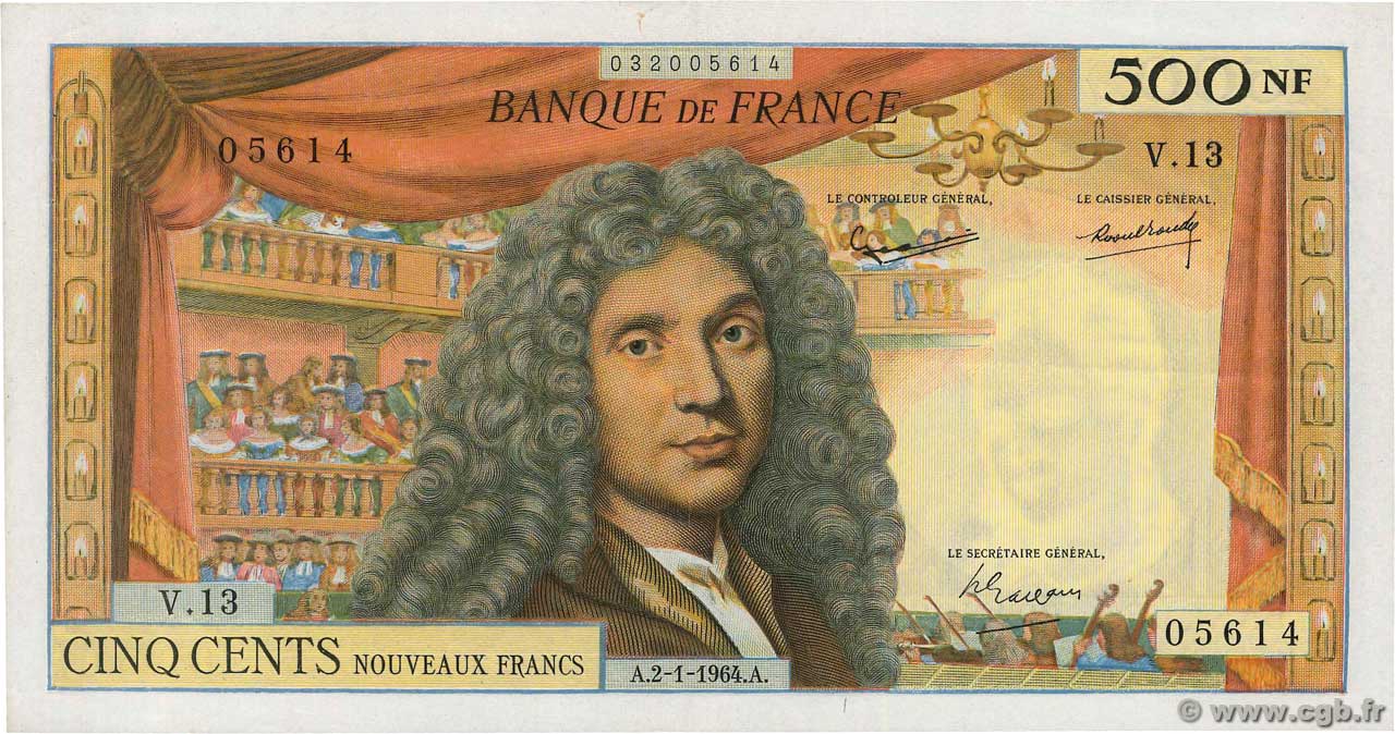 500 Nouveaux Francs MOLIÈRE FRANCE  1964 F.60.06 pr.TTB