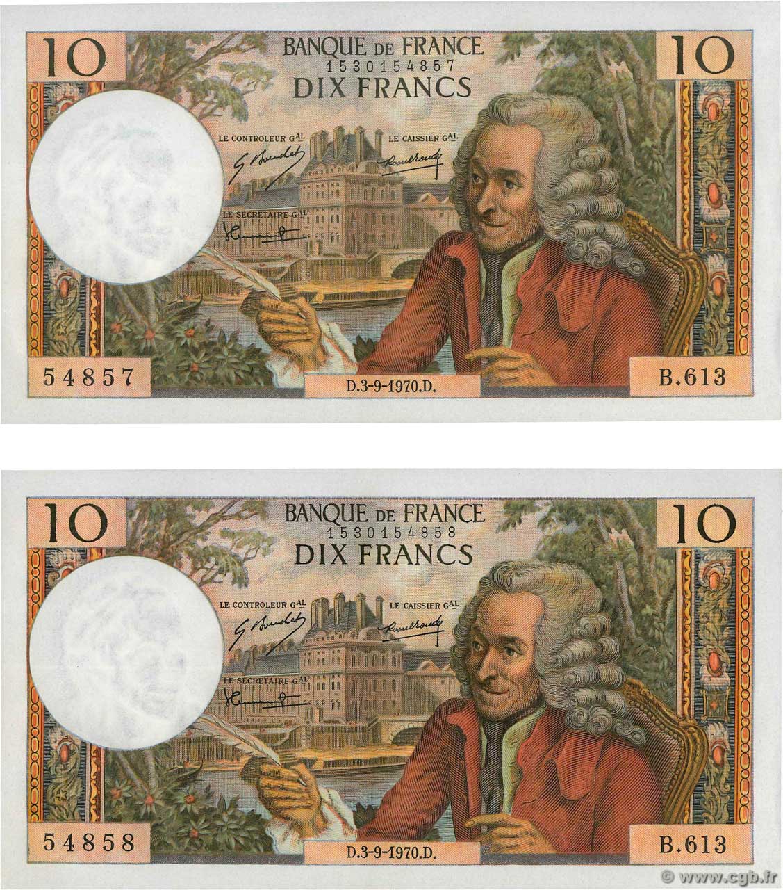 10 Francs VOLTAIRE Consécutifs FRANKREICH  1970 F.62.46 VZ+