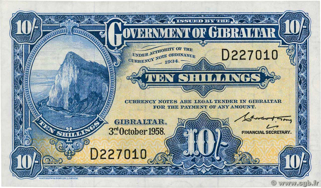 10 Shillings GIBRALTAR  1958 P.14c NEUF