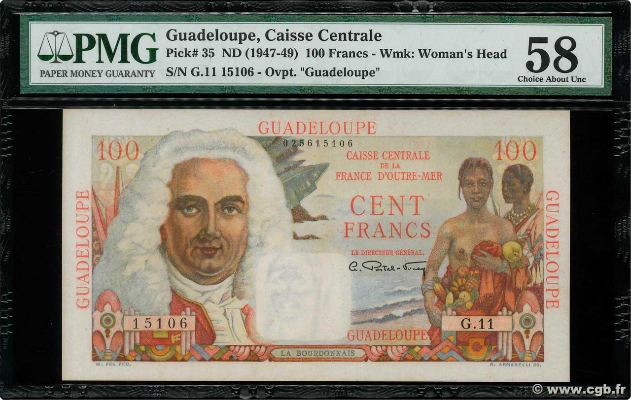 100 Francs LA BOURDONNAIS GUADELOUPE  1946 P.35 SC