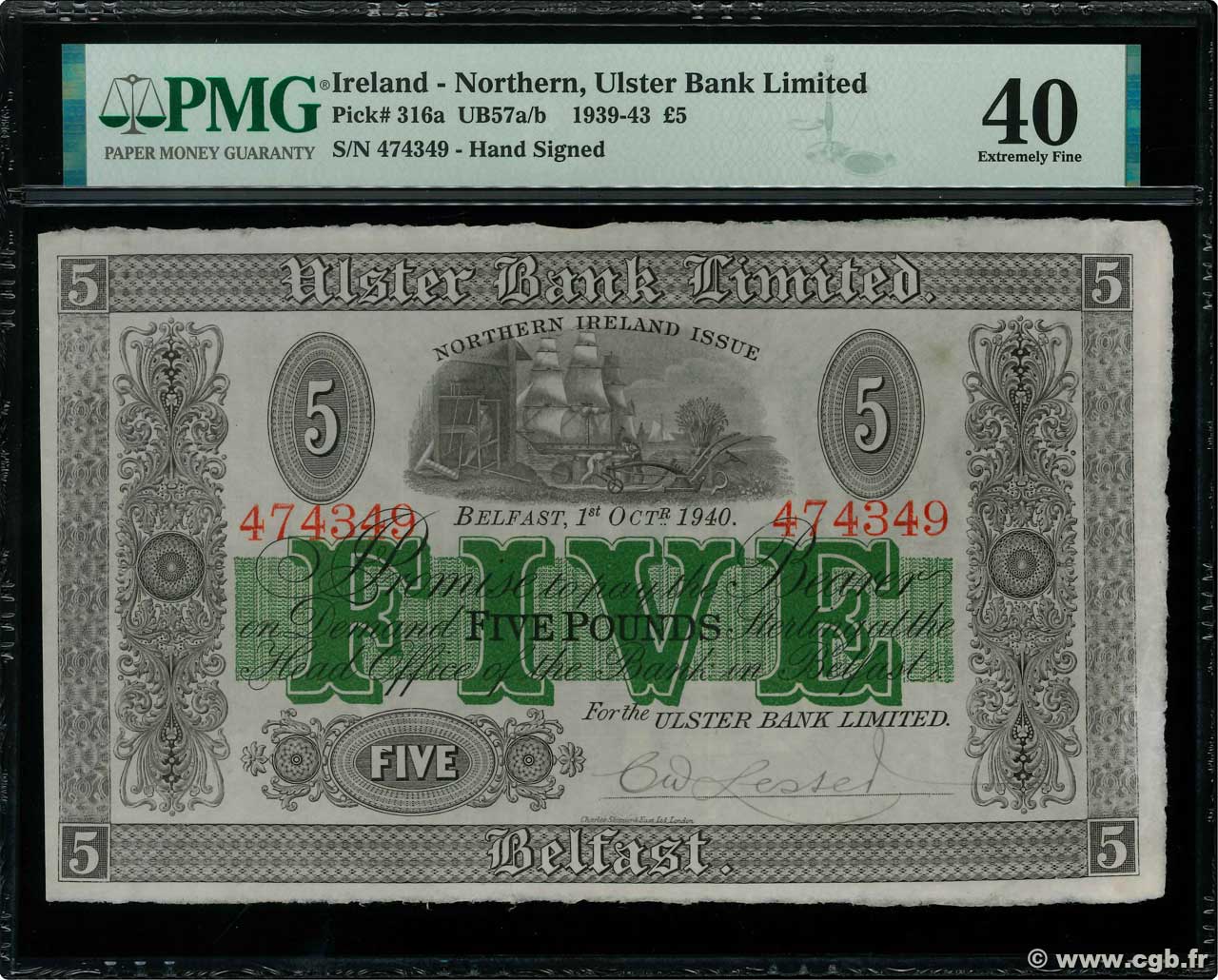 5 Pounds NORTHERN IRELAND  1940 P.316a EBC